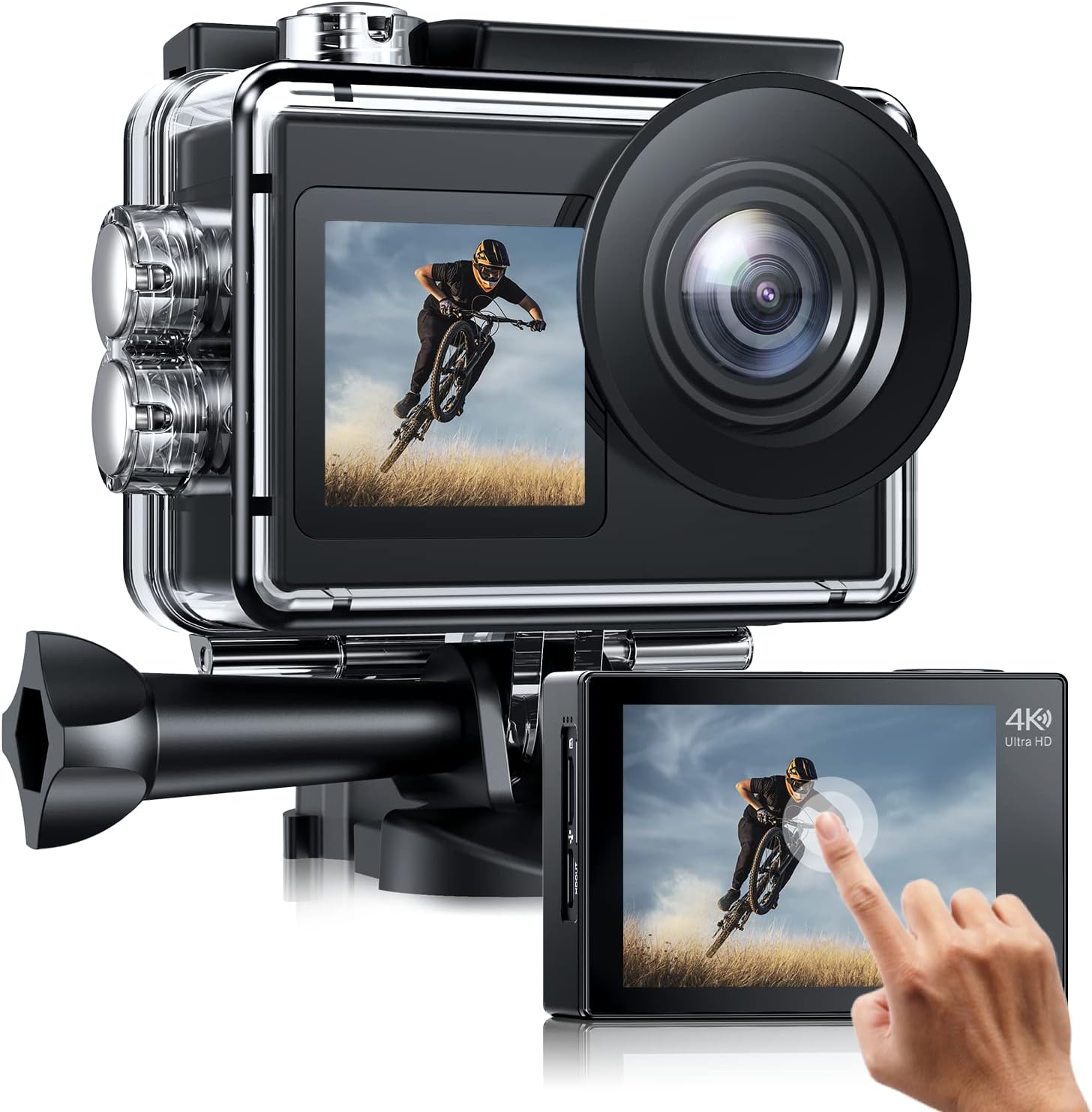 4K 20MP Dual Screen Waterproof Action Camera with Touch Screen and 2 Batteries G967761