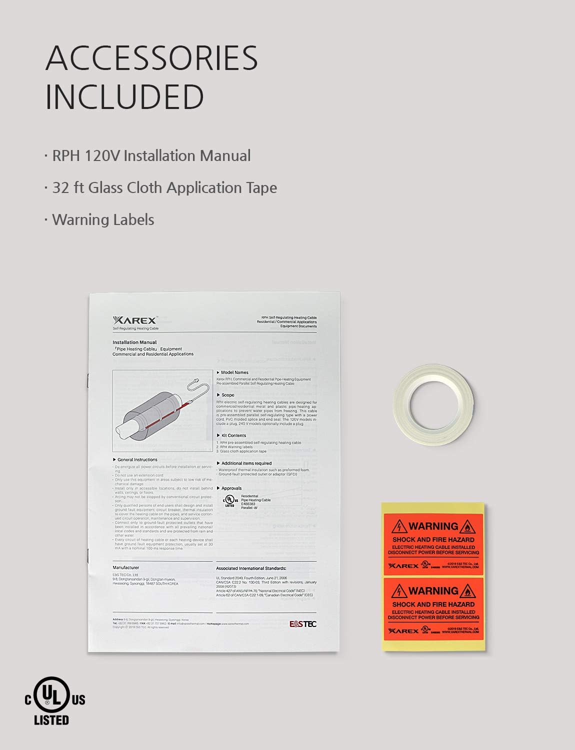 Self-Regulating Pipe Heat Cable with Glass Tape, 18ft, 120V, 6ft Cord & Lighted Plug Y38229