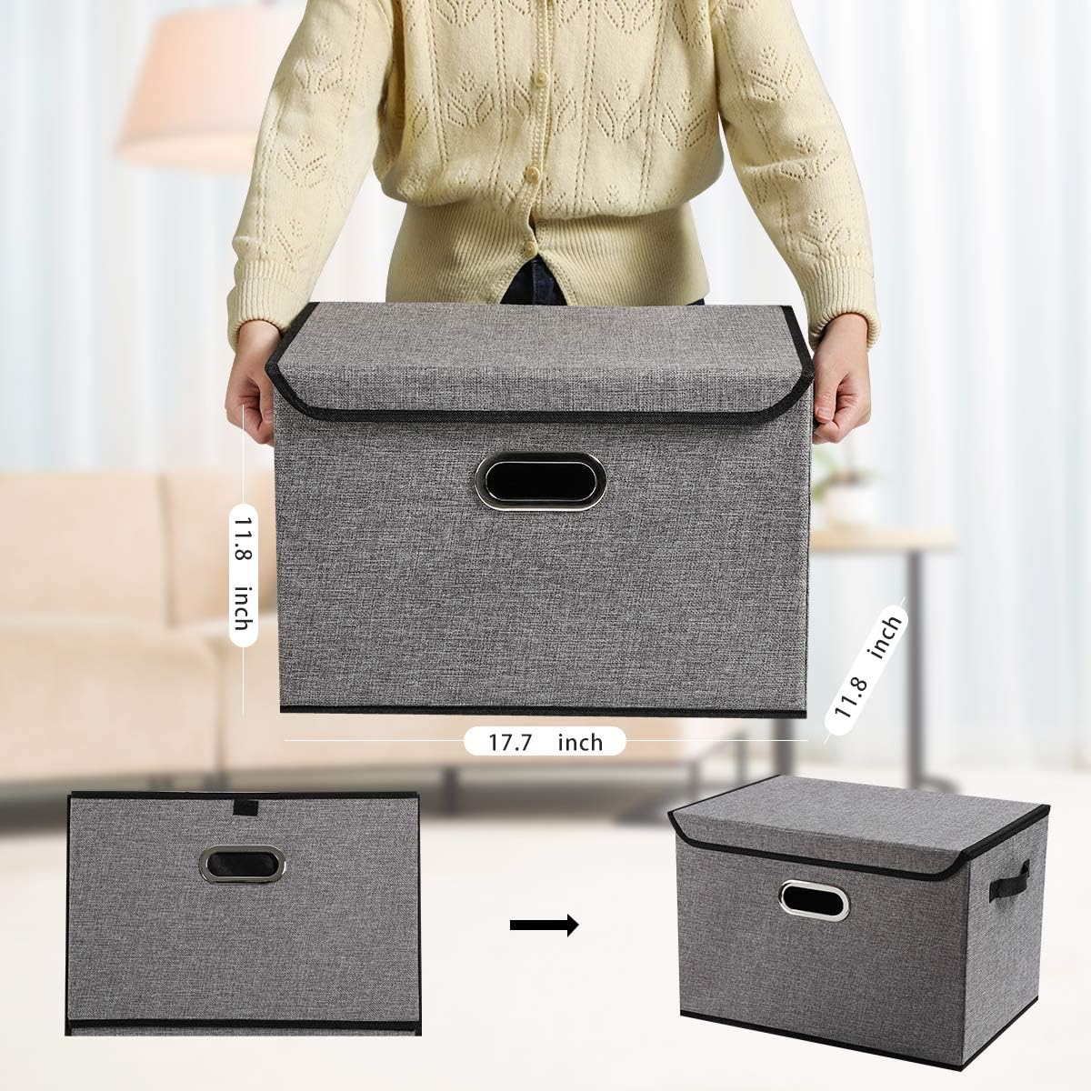 Collapsible Storage Boxes with Lids, Fabric Foldable Storage Container, Pack of 2 T2355