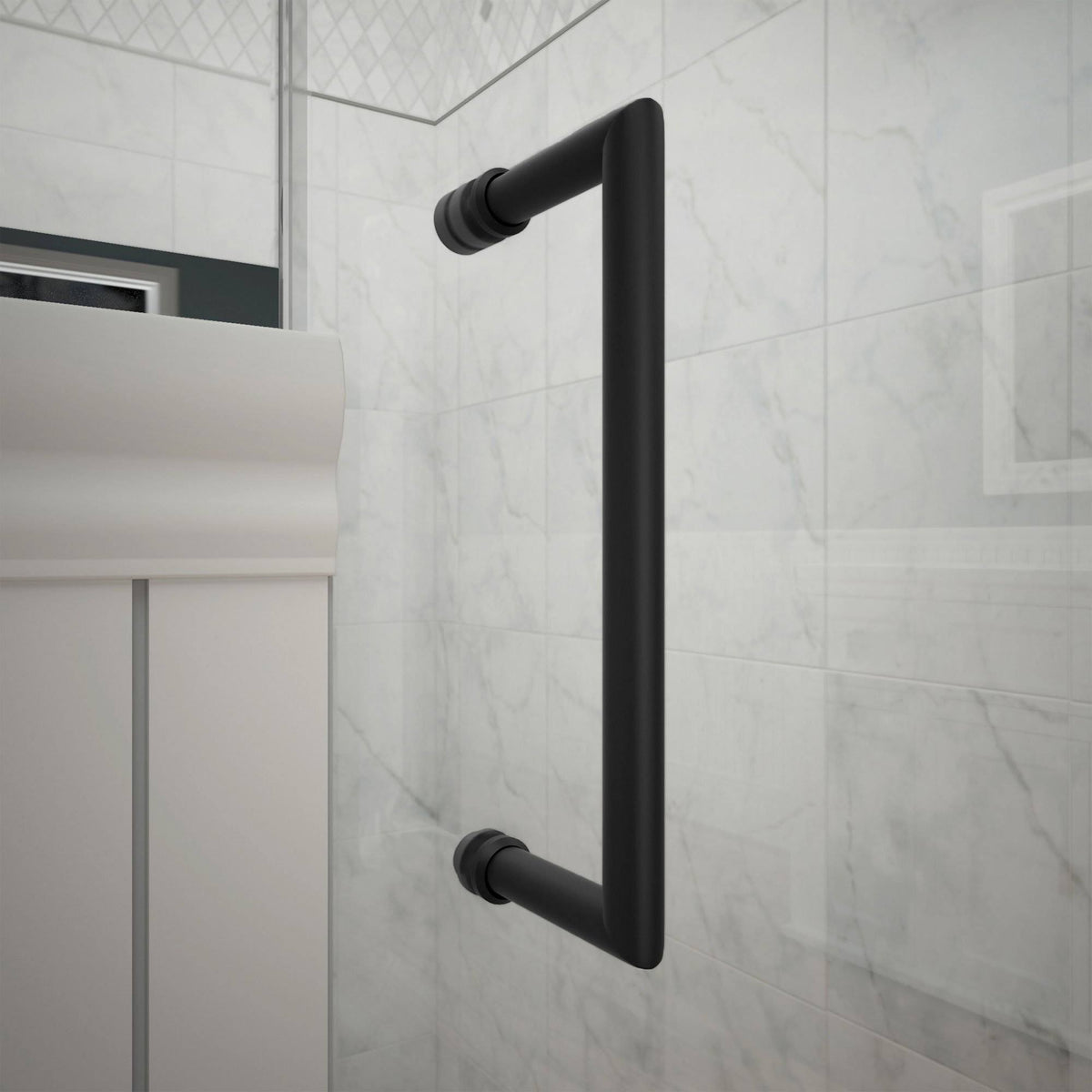 Satin Black Frameless Hinged Shower Door with Shelves C9190