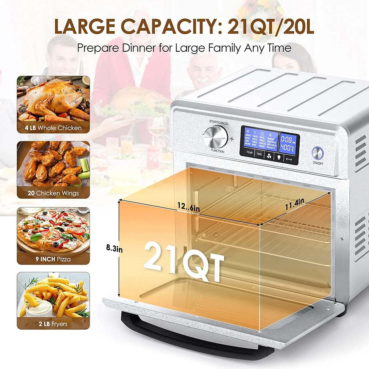 16-in-1 Stainless Steel Air Fryer Toaster Oven Combo with Digital Temperature Control, 9 Accessories & Cookbook M17867