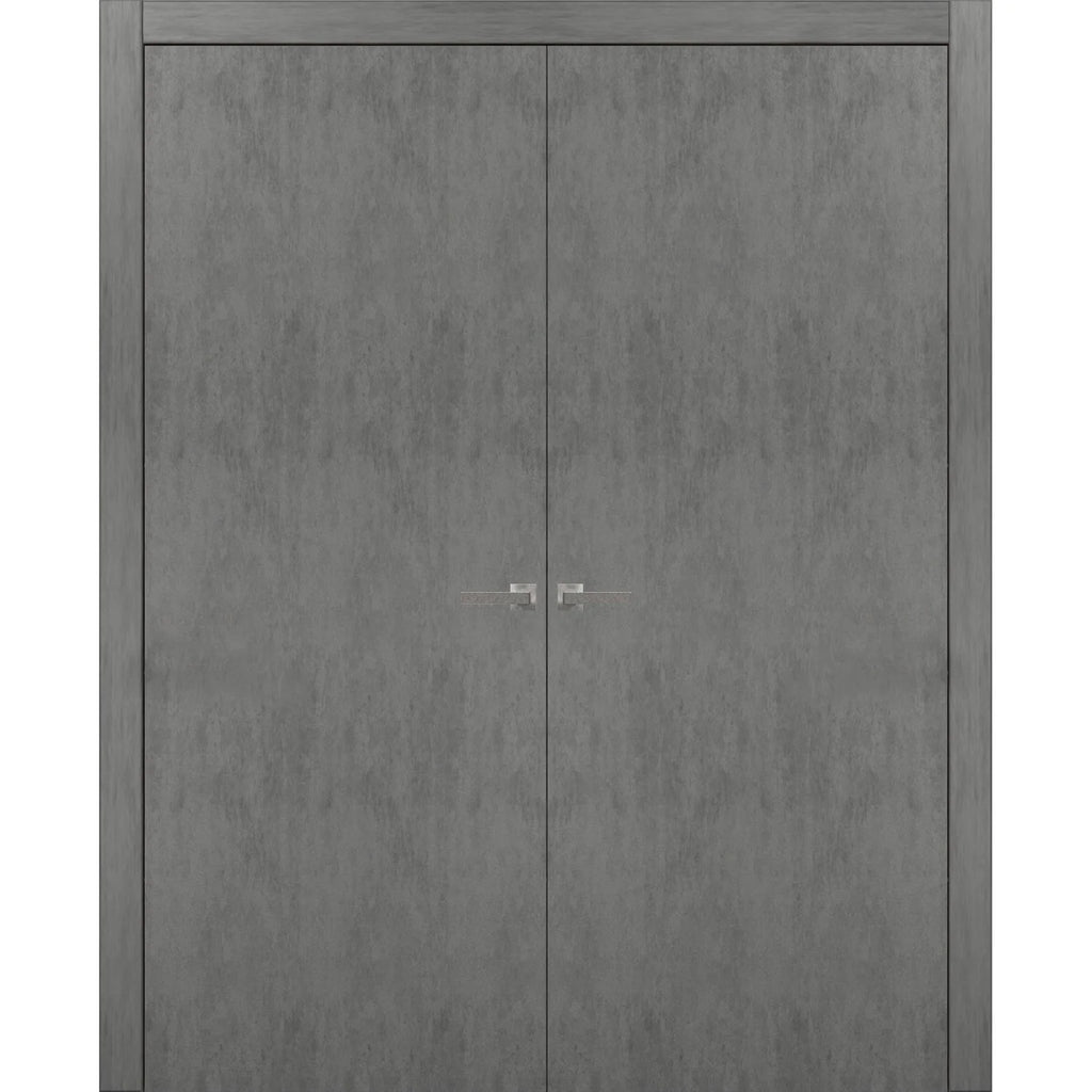 Solid French Double Doors with Wood Solid Panel Frame Trims W77907