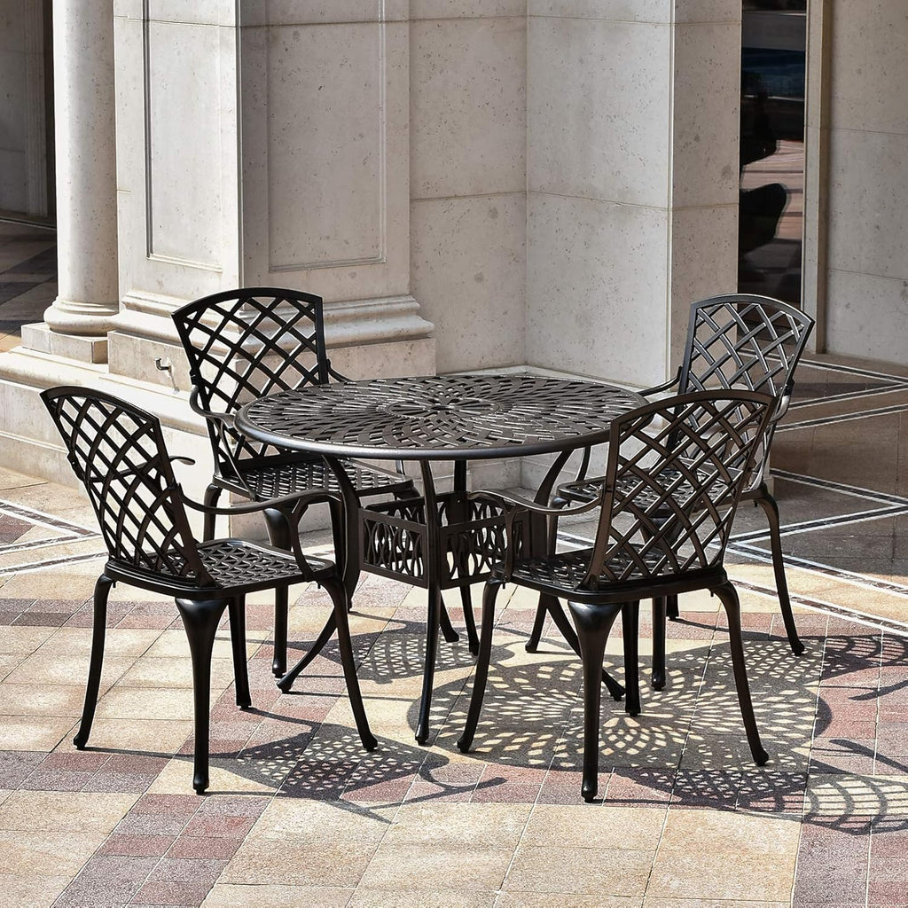 5 Piece Outdoor Cast Aluminum Patio Dining Set with 4 Chairs and Round Table A91844