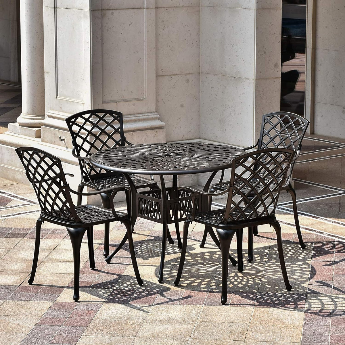 5 Piece Outdoor Cast Aluminum Patio Dining Set with 4 Chairs and Round Table A91844