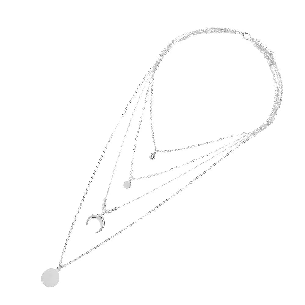 Multilayer Moon Disc Pendant Necklace F782
