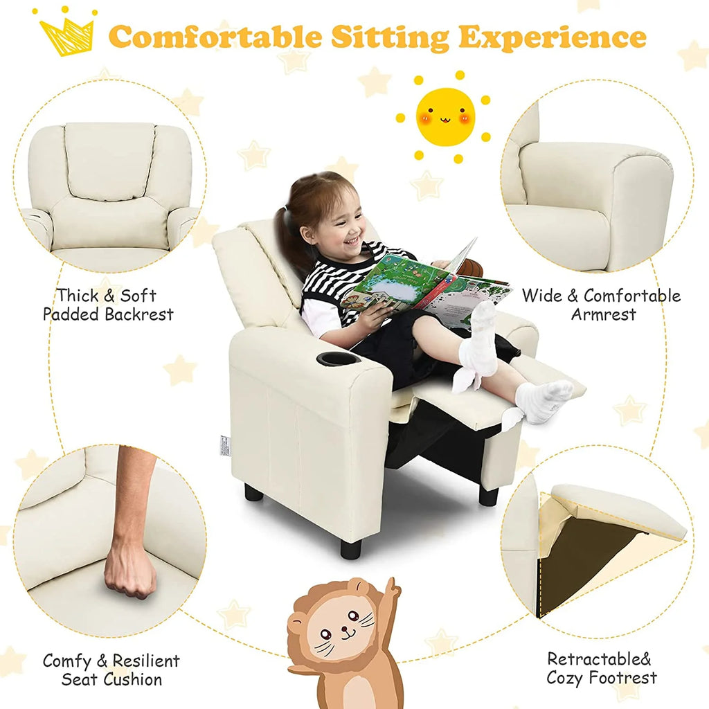 Beige PU Leather Toddler Armrest Sofa Recliner R797