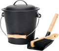Mini Ash Bucket with Lid, 1.5-Gallon Pail with Shovel and Hand Broom, Metal Bucket Coal and Ash Carrier, Wood Pellet Storage Container, Tool set Accessories for Fireplace, Fire Pit, Wood Burning Stove Pack of 2 Q89834