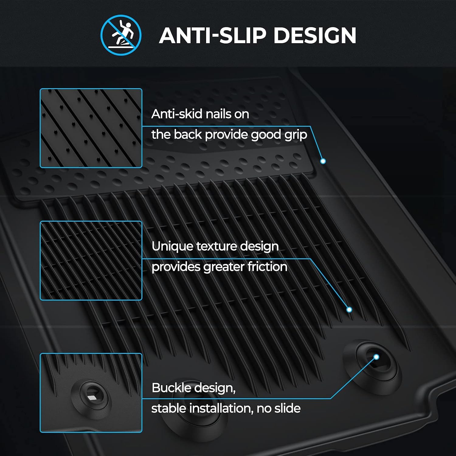 Black All-Weather Heavy Duty TPE Rubber Floor Mats Liners J450