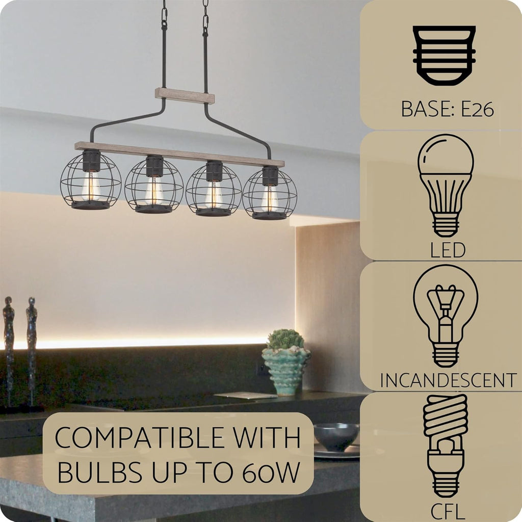 Farmhouse Island Light with Round Cage Shades V26128