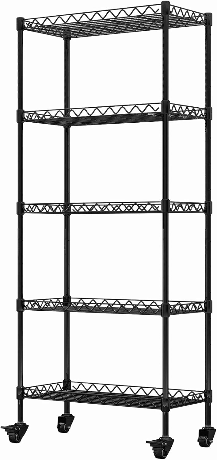 Black 5-Shelf Metal Wire Shelving Unit on Casters I516031