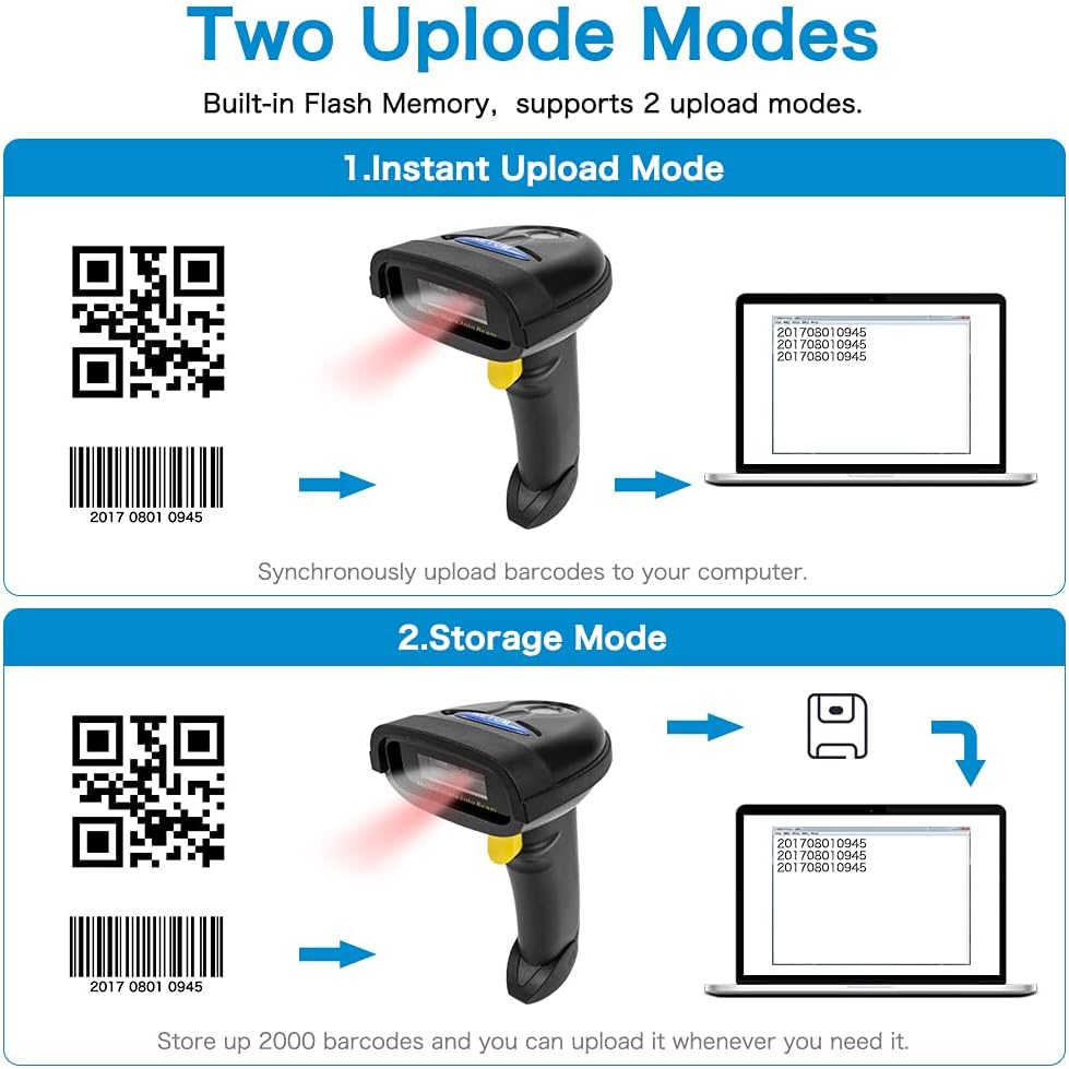 2D Barcode Scanner, 2.4G Wireless & Bluetooth & USB Wired, Pack of 2 W87671