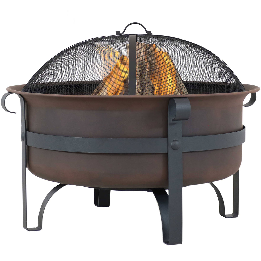 Bronze Steel Fire Pit with Spark Screen - 29-inch M404