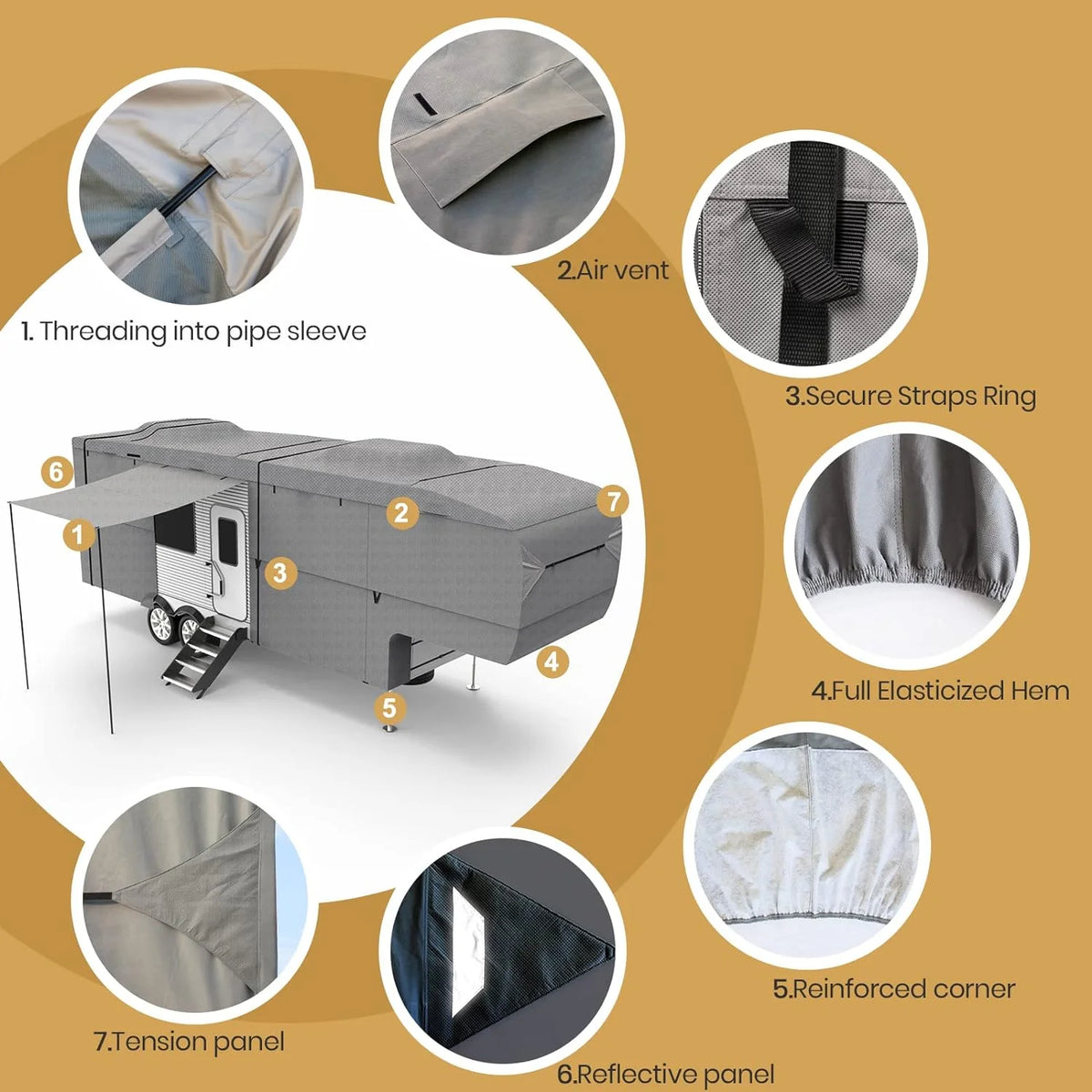 5th Wheel RV Cover with 2Pcs Extra Long-Straps Fits 37'-41' X86942