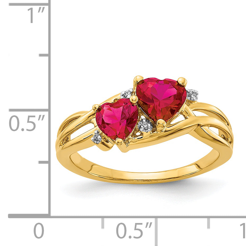 14 Karat Yellow Gold Lab Created Ruby and Diamond Ring W7364