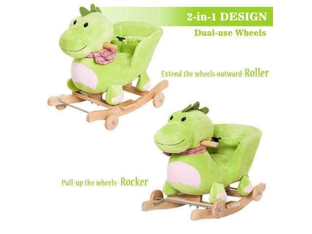 2-in-1 Plush Dinosaur Kids Ride on Cart Rocking Horse Toy V243