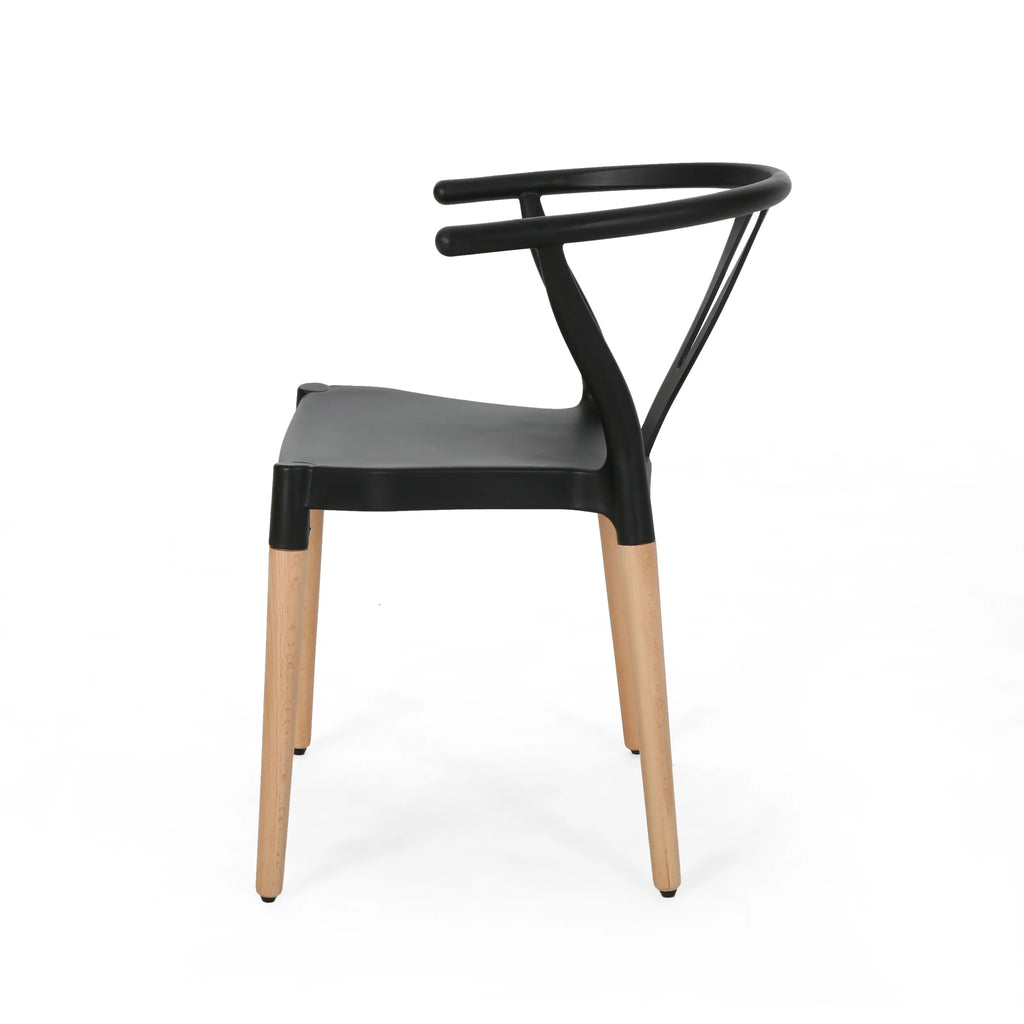 Black and Natural Finish Beech Wood Dining Chair Set of 2 C558