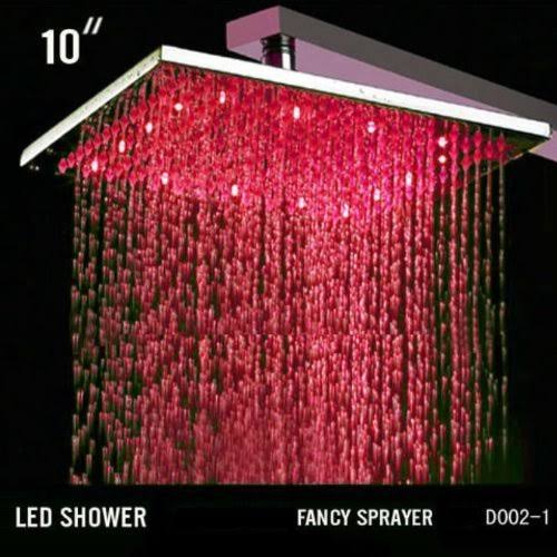 10 inch Ceiling Mount Square Rainfall LED Shower Head Stainless Steel with Chrome Finish L3274