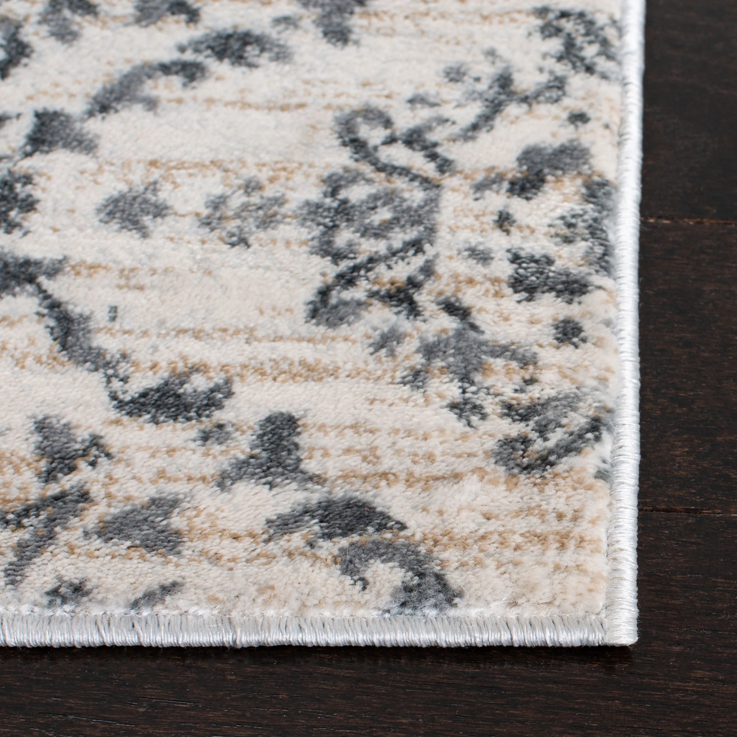 Geometric Floral Area Rug, Cream/Grey, 5'3" x 7'7" G537