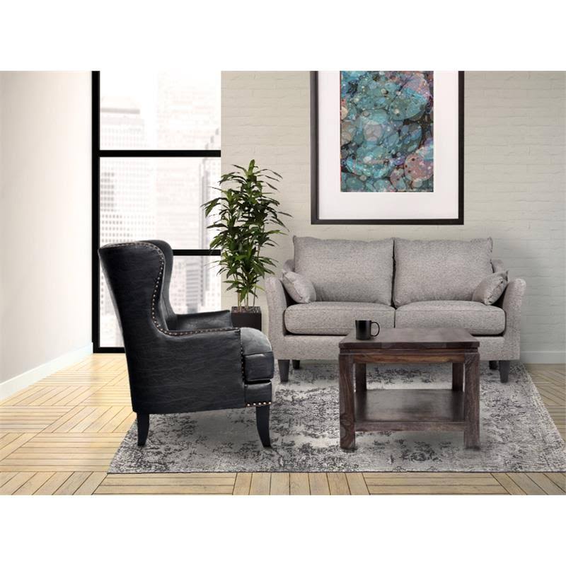 Black Crackle Leather Accent Chair with Nailhead Z49719