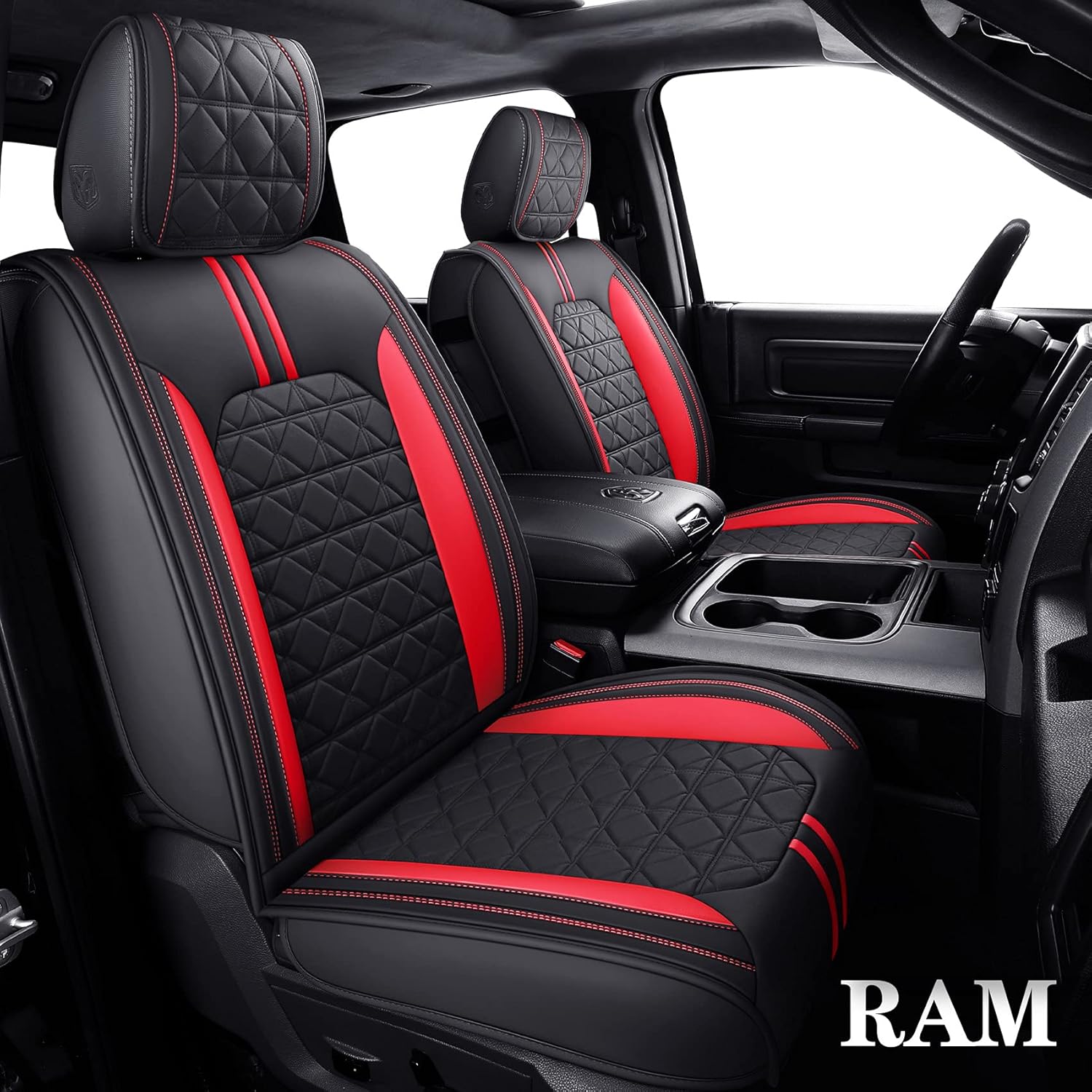 Black-Red Waterproof Faux Leather Front Seat Covers S150