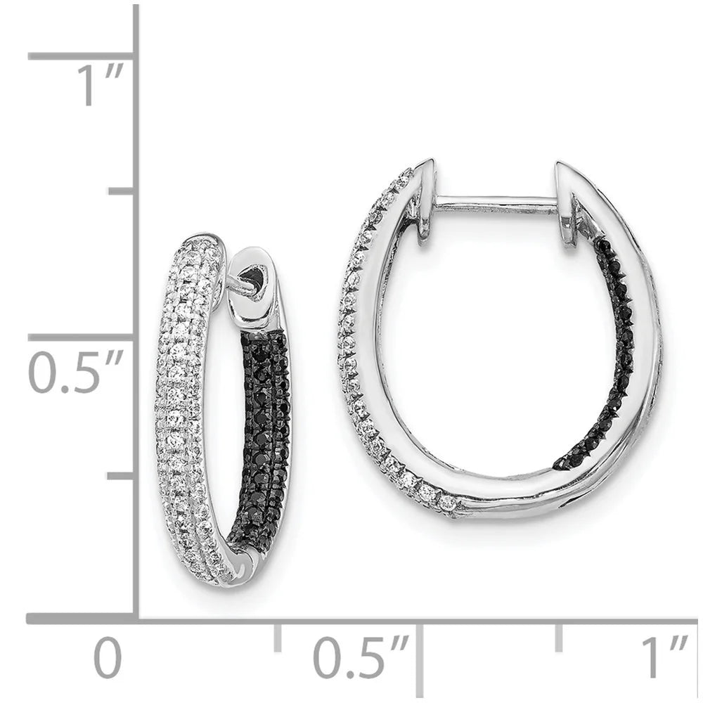 14k White Gold Black and White Diamond Hoop Earrings C970