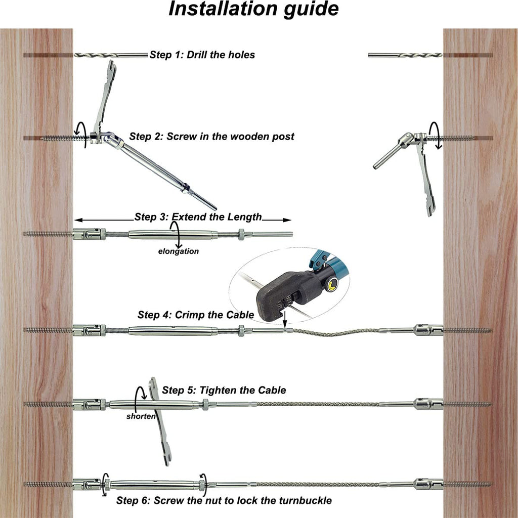 Stainless Steel Cable Railing Hardware Kit, Adjustable Angle Turnbuckle Kit 30 Pairs R163089