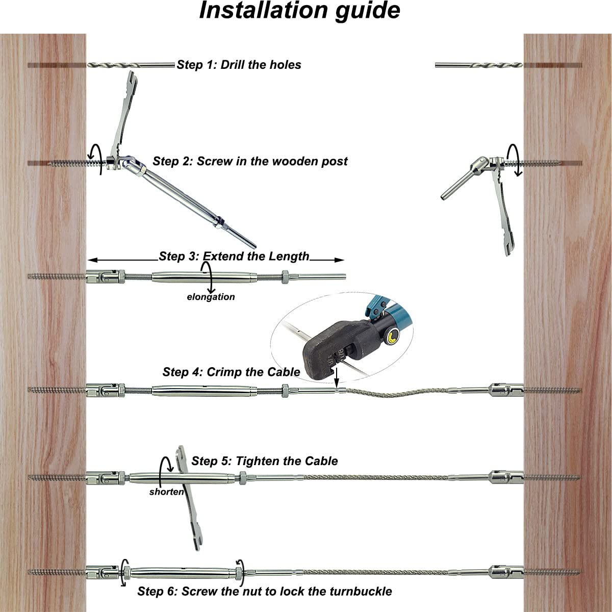 Stainless Steel Cable Railing Hardware Kit, Adjustable Angle Turnbuckle Kit 30 Pairs R163089