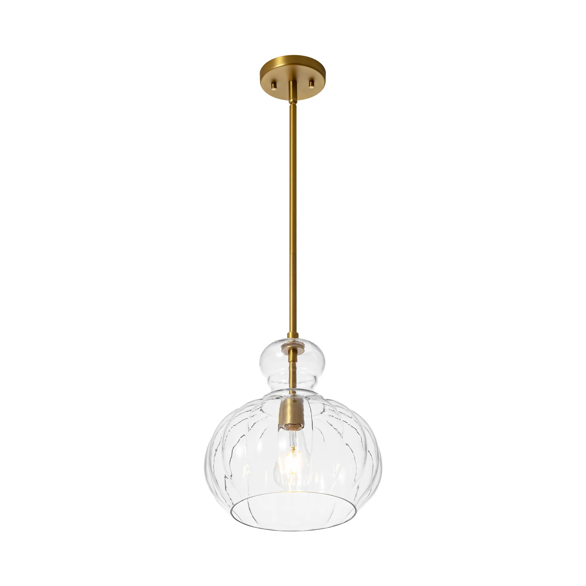 1-Light Dimmable Glass Farmhouse Pumpkin Shaded Pendant K652