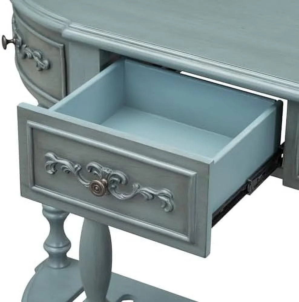 Retro Curved Console Table with 2 Top Drawers and Solid Wooden Frame K153790