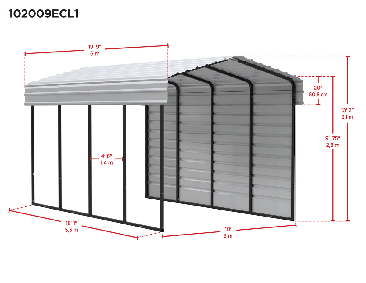 Galvanized Steel Carport Kit, 10' x 20' x 9', Charcoal E618