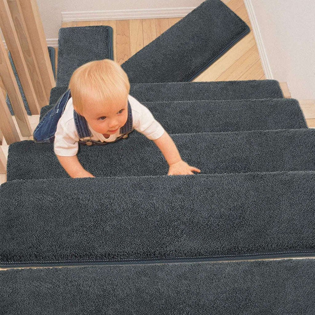 Dark Grey Non-Slip Self Adhesive Carpet Stair Treads Set of 14 A396