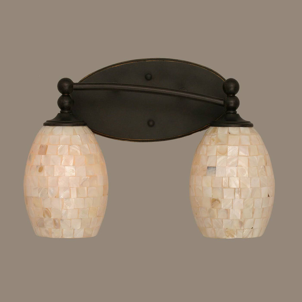 Two Light Bath Bar Dark Granite Finish with Ivory Glaze Seashell Glass L623159