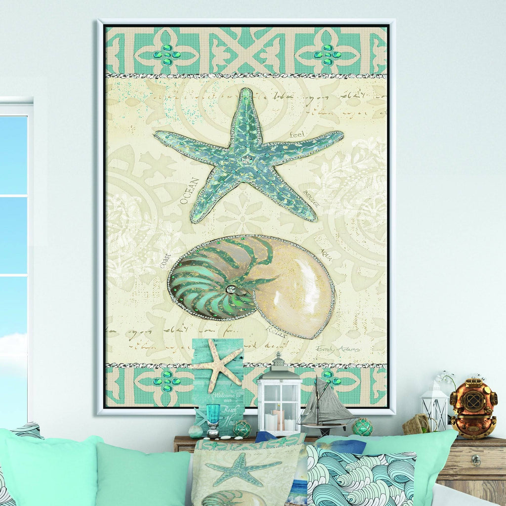 Nautical Coastal Framed Canvas - 34 in. Wide x 44 in. High - Gold B49095