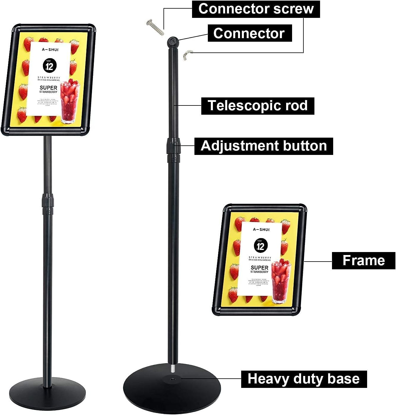 Heavy Duty Floor Standing Sign Holder with Cast Iron Base J379