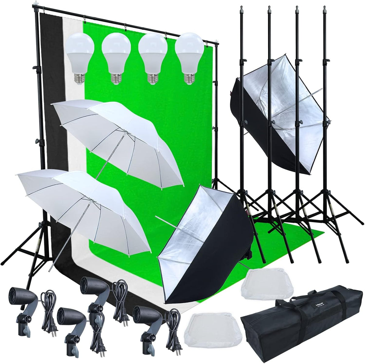 Photo Video Studio Light Kit with 3 Color Backdrops N957721