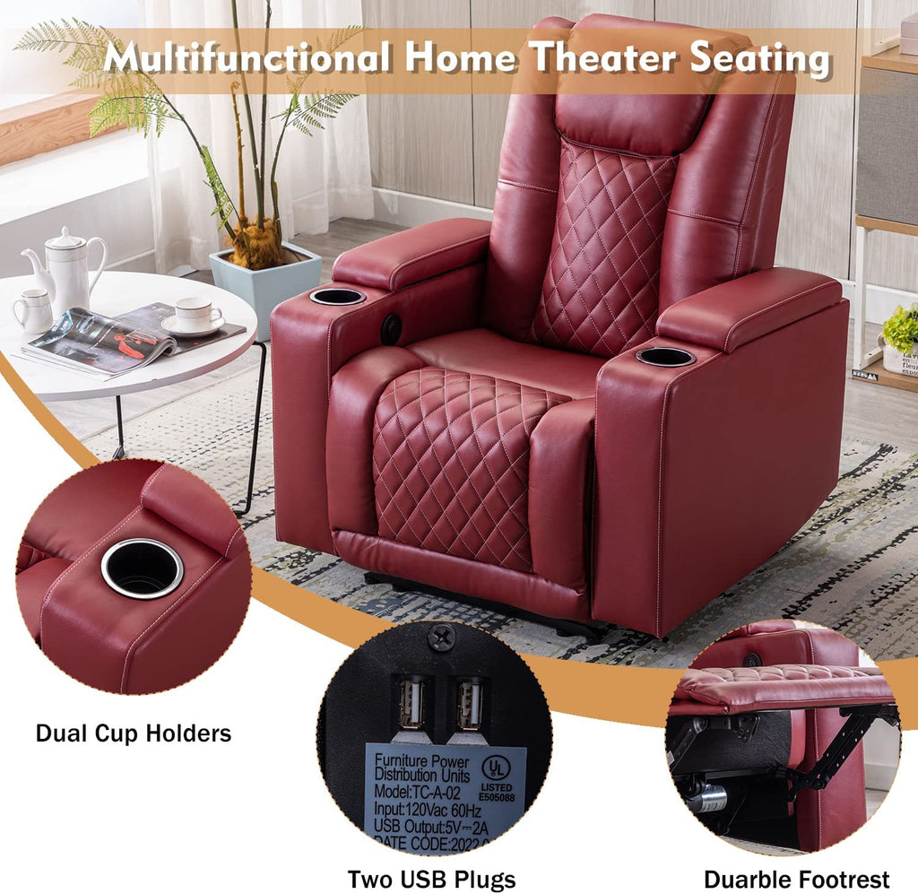 Power Recliner Chair Set of 3 PU Leather Black W42679