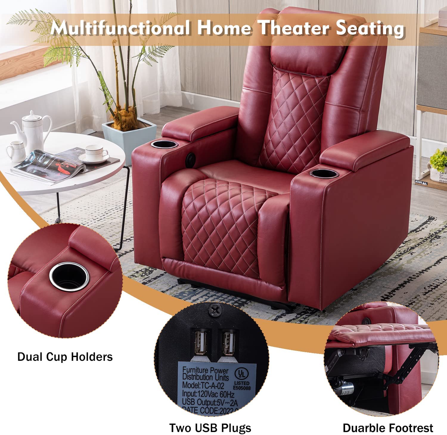 Power Recliner Chair Set of 3 PU Leather Black W42679