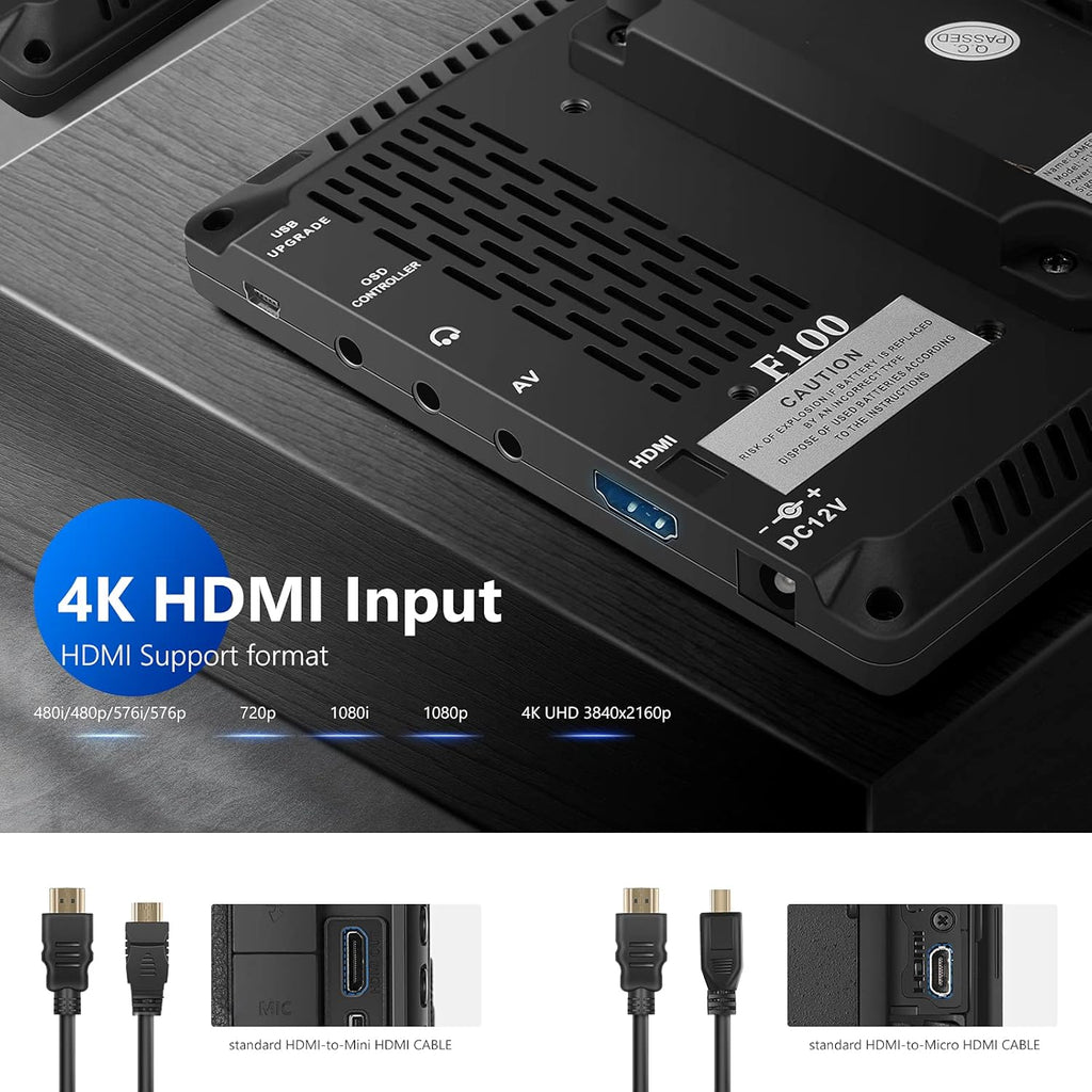 7 Inch 1280x800 4K HDMI Input Camera Field Monitor with 2600mAh Li-ion Battery Y29677