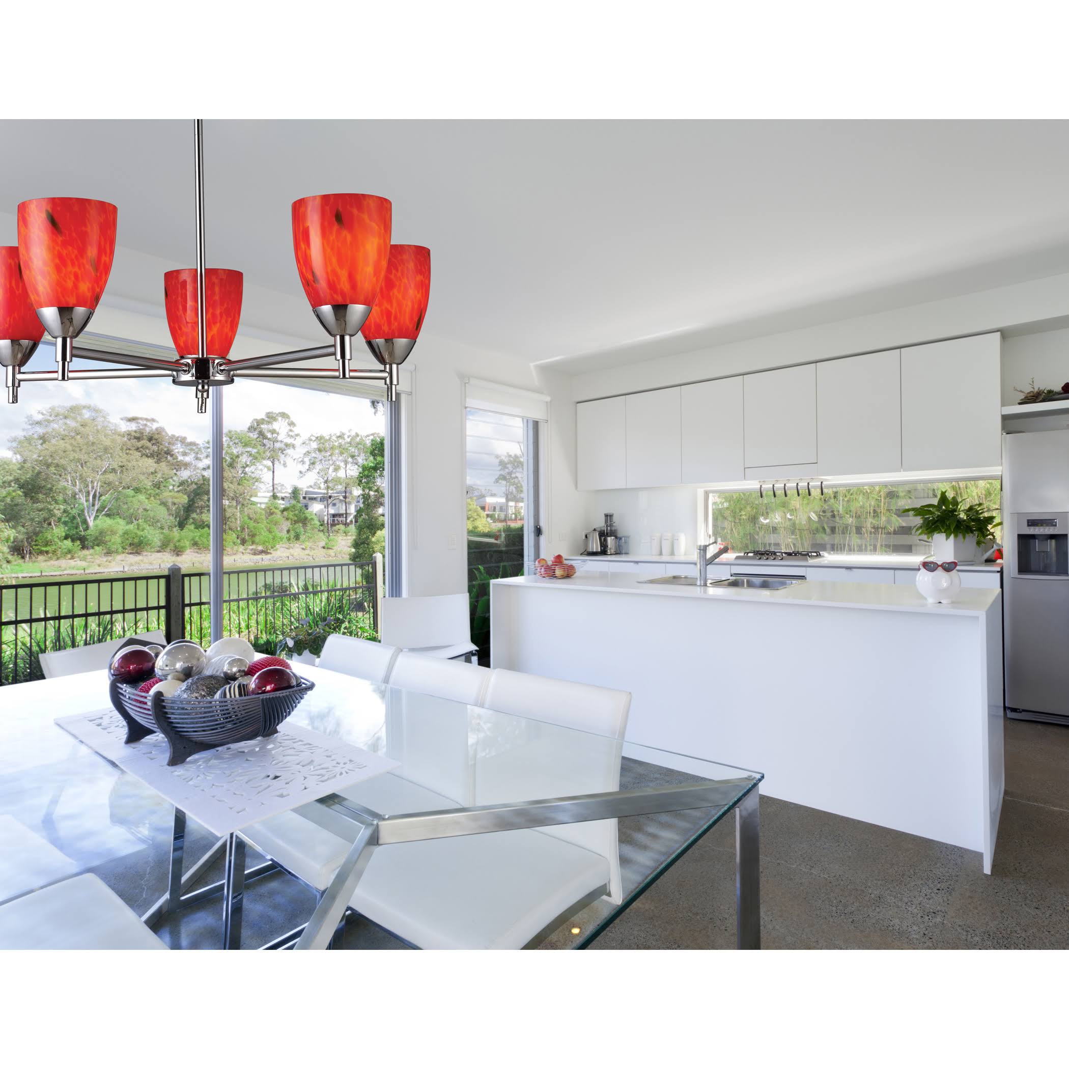 Polished Chrome and White Swirl Glass Semi Flush Light C50971