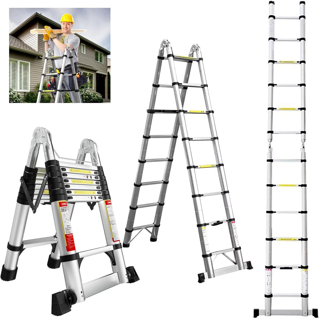 16.5FT Aluminum Telescoping Ladder with Stabilizer Bar & Wheels R68836