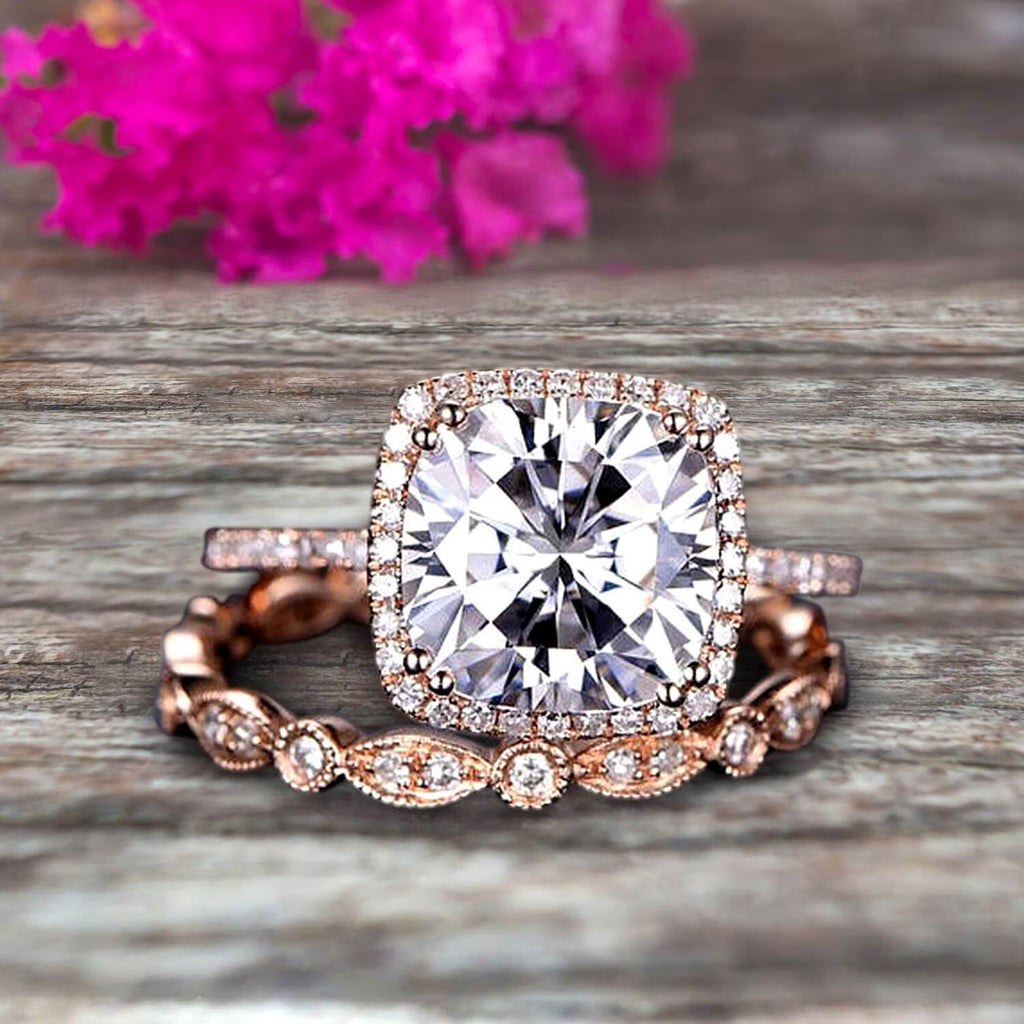 10K Rose Gold Cushion Moissanite Engagement Ring G83506