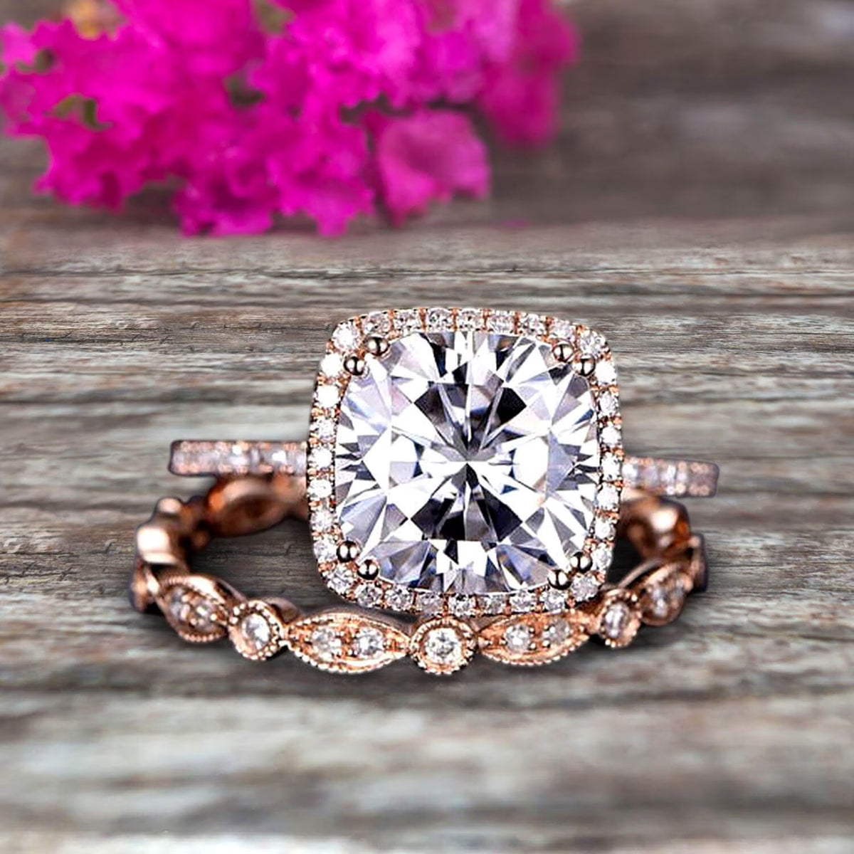 10K Rose Gold Cushion Moissanite Engagement Ring G83506