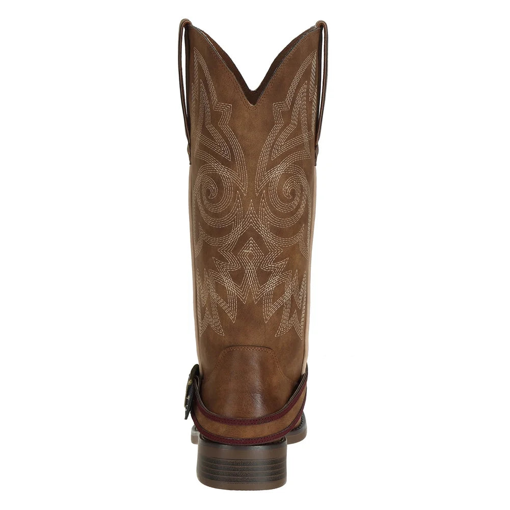 Brown Square Toe Mid Calf Cowboy Boots Size 8.5 O8612