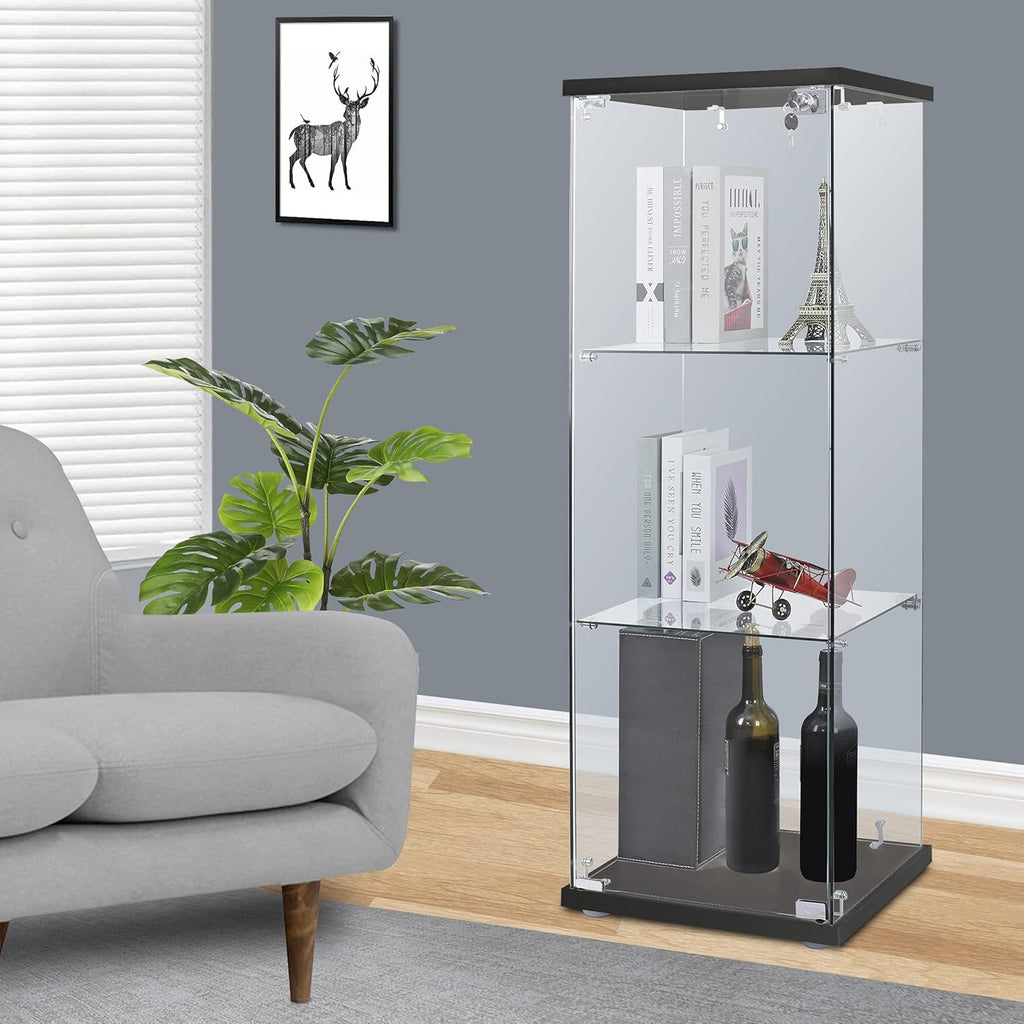 3-Shelf Glass Curio Cabinet Countertop Display Case White Z881441