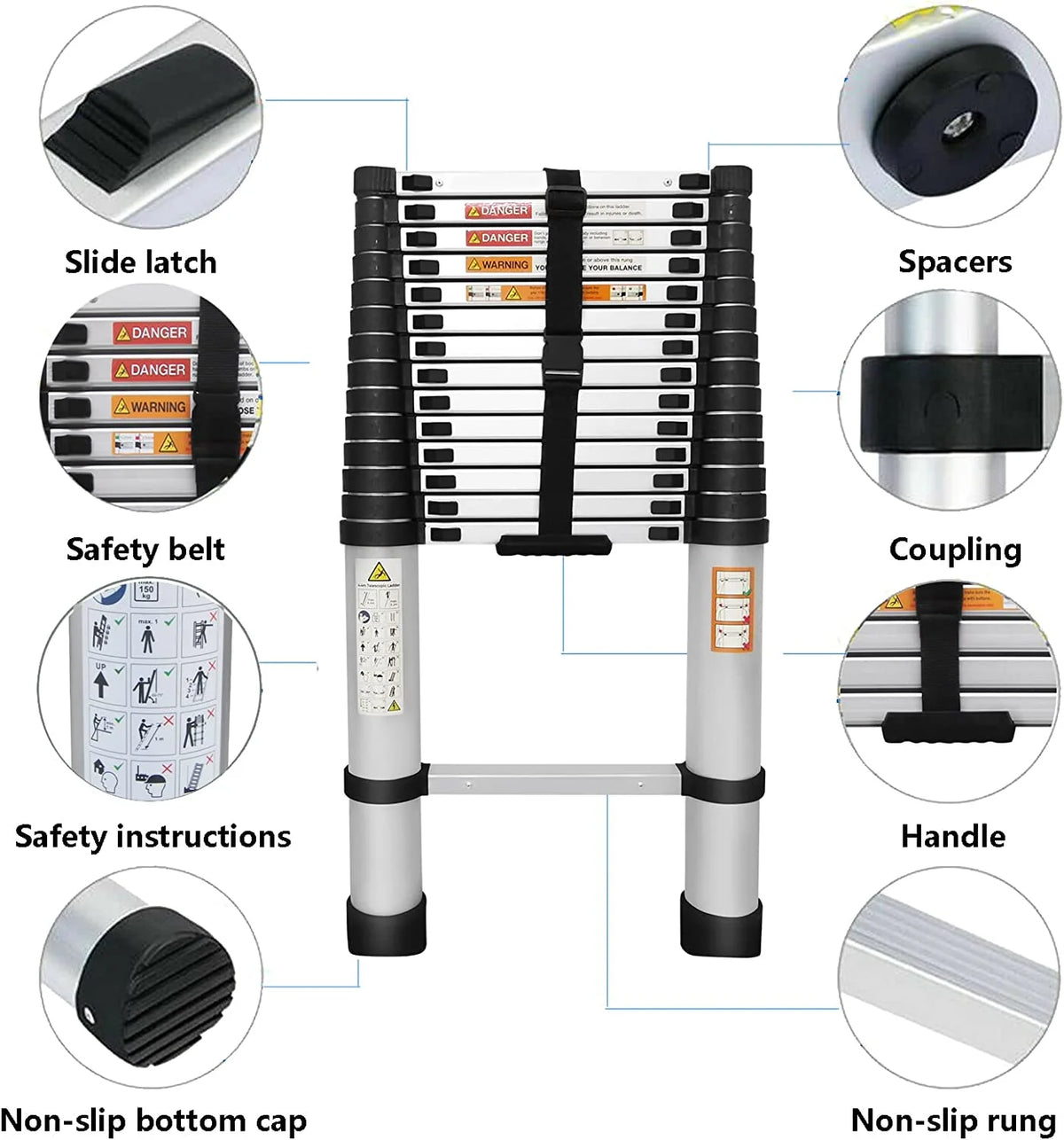 Telescoping Ladder 14FT Aluminum Folding Ladder 330lb Capacity J23904