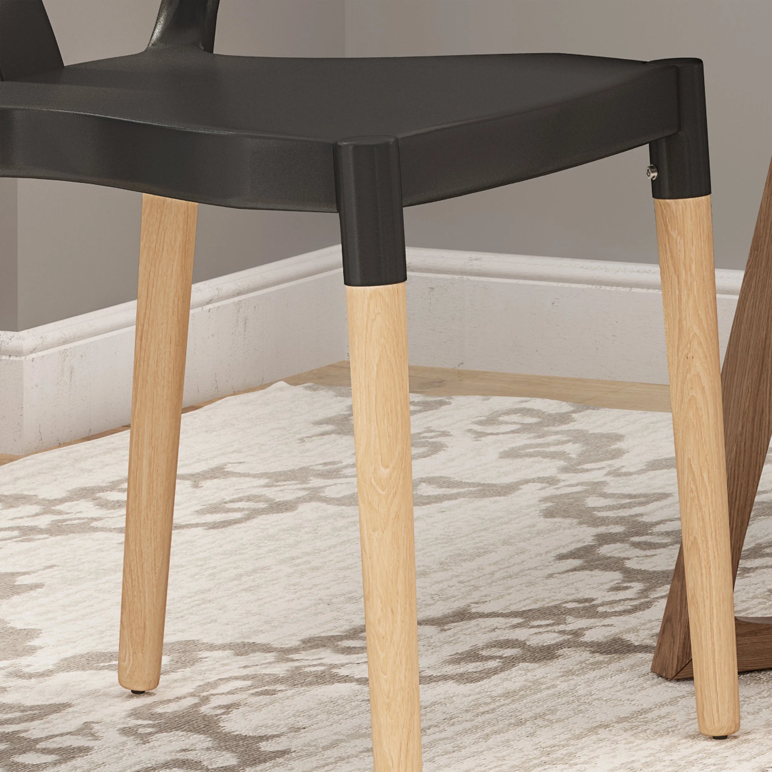 Black and Natural Finish Beech Wood Dining Chair Set of 2 C558