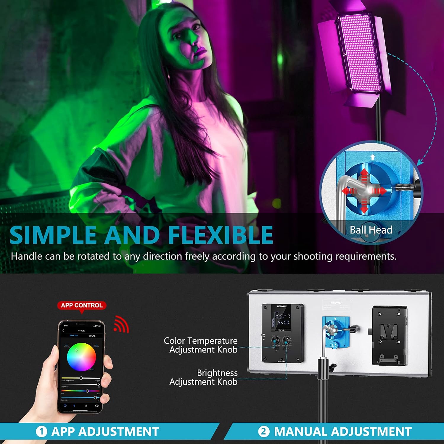 960 RGB LED Light with LCD Screen and Barndoor F62182
