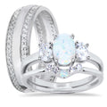 Sterling Silver Opal CZ Engagement Ring Set U239123