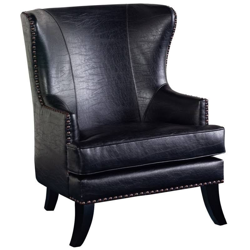 Black Crackle Leather Accent Chair with Nailhead Z49719