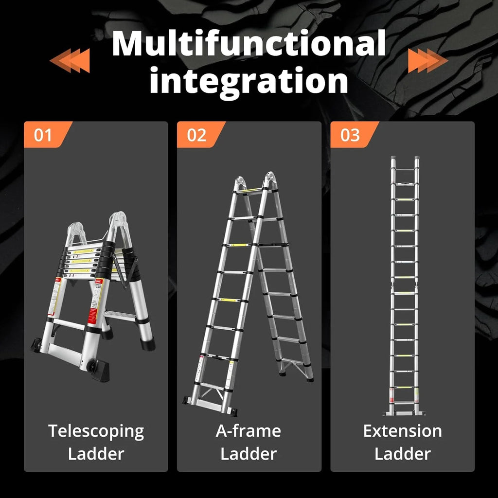 16.5FT Aluminum Telescoping Ladder with Stabilizer Bar & Wheels R68836